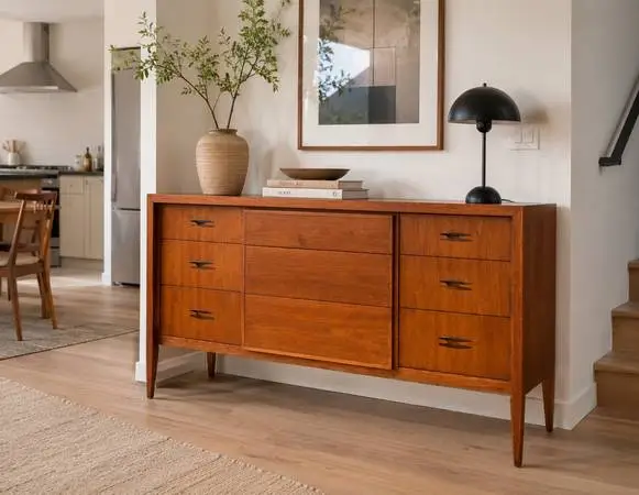 Mid Century Modern Vintage 1960s Century 9 Drawer Lowboy Dresser