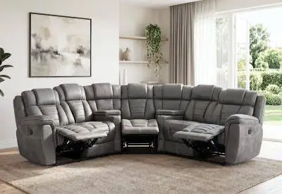 Grey Sectional With 3 Manual Recliners, Yes! Even the Wedge Reclines!