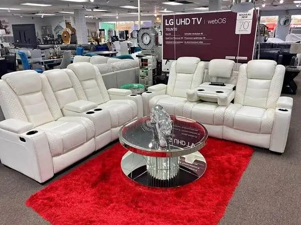 White Power Reclining Sofa and Loveseat With Power Headrests, and USB