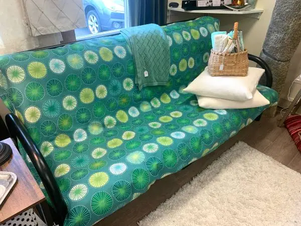Full Size Black Metal Folding FUTON with New MCM Green Cover