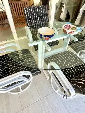 Patio Dining Table + Mid Century Chairs (4)