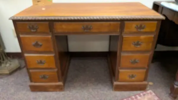 Vintage wooden double-pedestal kneehole desk