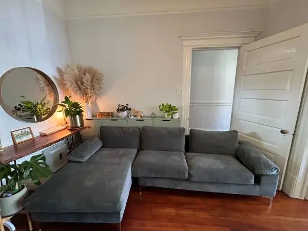 Comfy Grey Velvet Sofa with Chaise Lounge