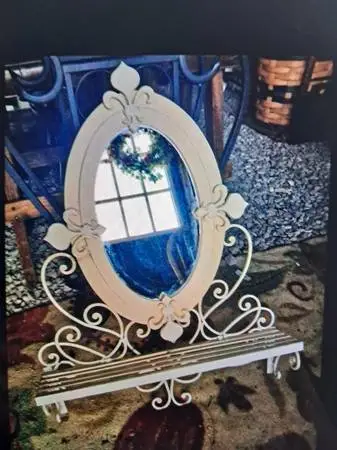 Vintage Shabby Chic Ornate Scolling Iron Wall Mirtor Shelf