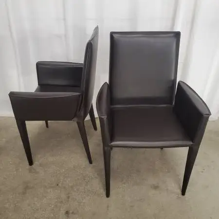 Pair of Frag Latina P Saddle Leather Wrapped Steel Arm Chairs Choco
