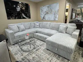 Light Grey Corduroy Sleeper Sectional With Storage Chaise