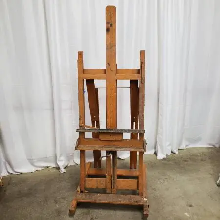 Large vintage fully adjustable H frame easel on wheels.
