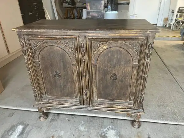 Old Carved Wood Cabinet / Sideboard – Natural Aged Finish