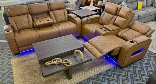 Power Reclining Sofa and Loveseat With Wireless Chargers, and Power He