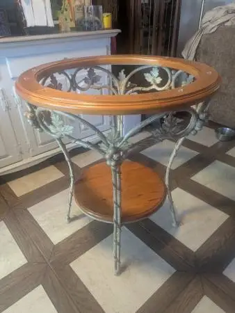 Dining room table metal with grape vines glass