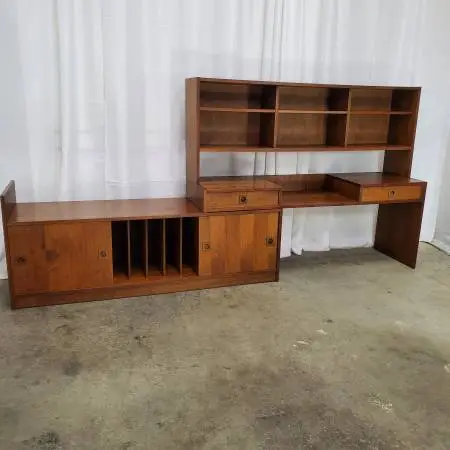 Mid Century Modern Danish Record Console Desk Unit (3 Piece)