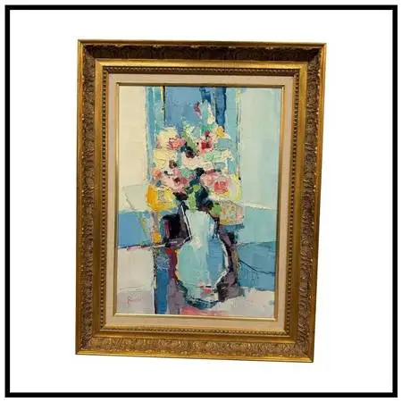 Alain Rousseau Floral Still Life Expressionist Oil Painting, Signed