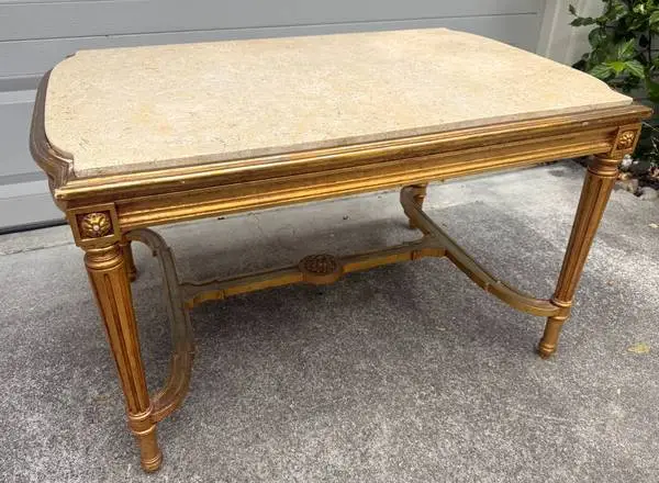 Ornate Gilded Louis XV Wood Table w/Marble Top