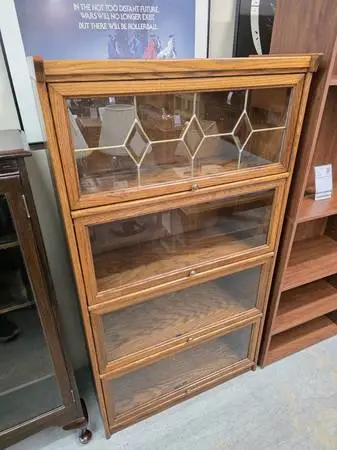 Four Tier Oak Wood Glass Front Barrister Style Bookshelf #532-5
