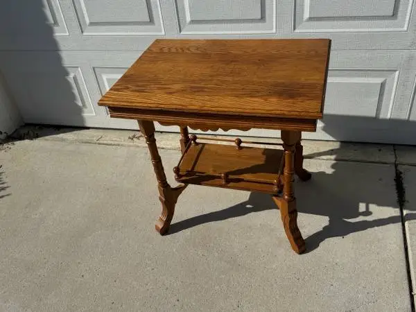 Solid Oak End Table Side Table - Traditional Style - Lower Shelf