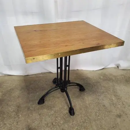 JMC Industrial Steel Base Bistro Table w/Oak Veneered Top/Brass Edge