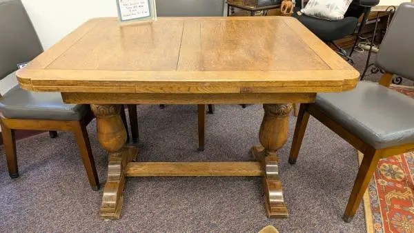 1930s English Oak Draw Leaf Dining Table.