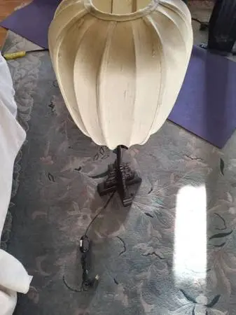 Vintage Chinese Balloon Silk Shade Carved Lamp