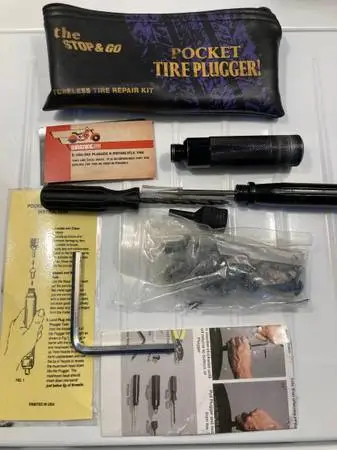 Tubeless tire repair kit for travel; Mini grease guns Zerk and Cone