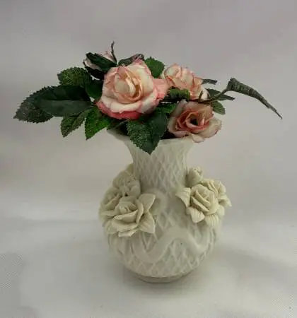 Soapstone Vase and Peach Rose Floral Arrangement