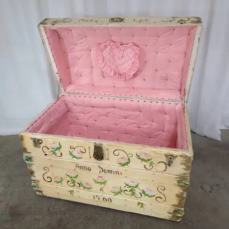Antique Camelback Steamer Trunk Estate Painted/Upholstered