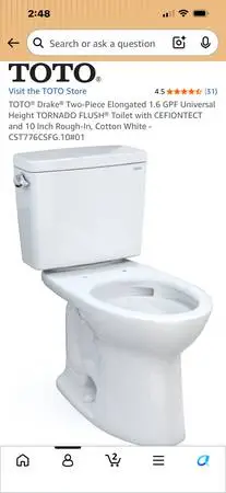 Toto drake 1.6 gpf toilet unboxed