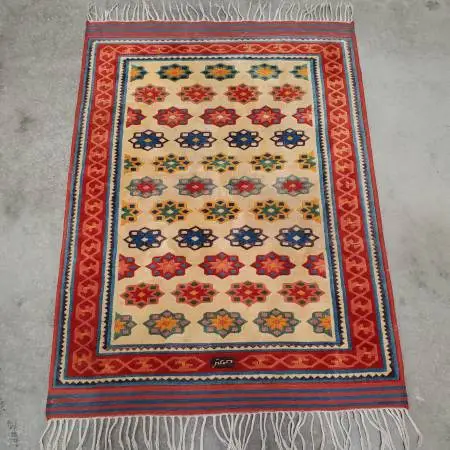 Vintage Turkish Bornova Deco Hand Knotted Wool Rug