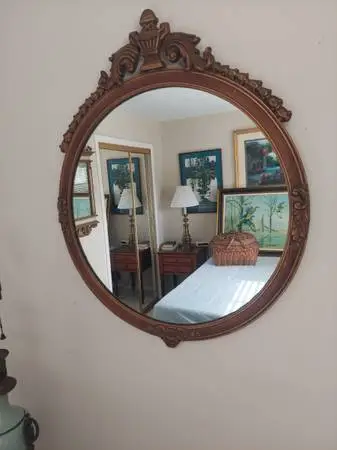 Antique Round Parlor Mirror.