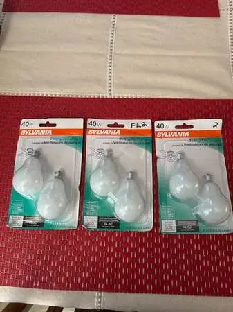 Six Sylvania 40 Watt Incandescent  Ceiling Fan Light Bulbs