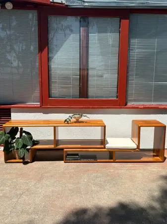 Lou Hodges Style Danish Solid Teak Puzzle Credenza