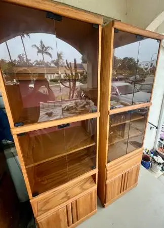 Tall Mid Century Oak Display Cabinet