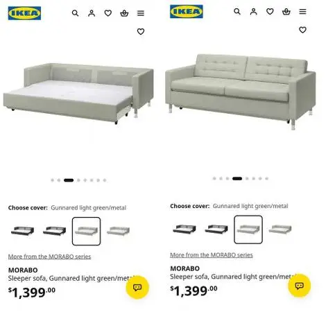 IKEA MORABO sleeper sofa bed couch storage drawer queen size mattress