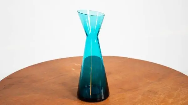 Vintage Morgantown Flamenco Peacock Blue Slant Top Vase