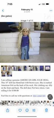 AMERICAN GIRL JULIE DOLL