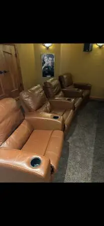 Top quality leather theater seating set with 4 recliners
