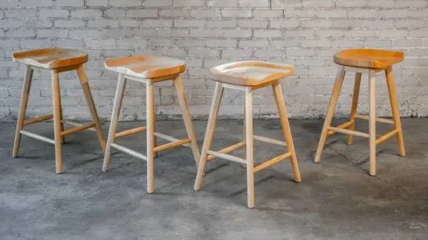 Mid-Century Modern Style Solid Wood Saddle Counter Stools - Set of 4