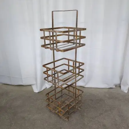 Vintage French Industrial 3-Tiered Riveted Steel Basket Dry Good Rack