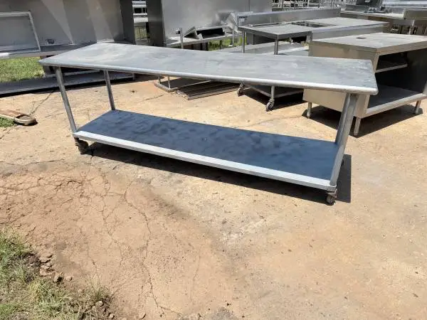 8 foot stainless steel table on wheels