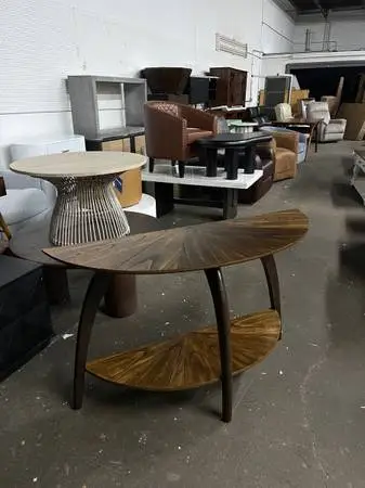 Retro Mid-Century Modern Half-Moon Wood Sofa Console Table with Lower Shelf