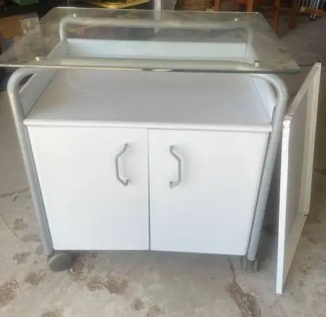 Rolling Glass Top Computer/Printer Metal Cabinet $50 Or Best Offer