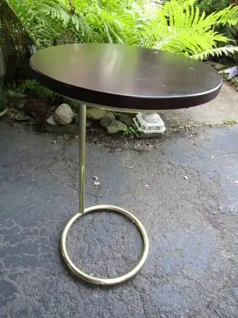 Round Wood Side Table w/ Brass