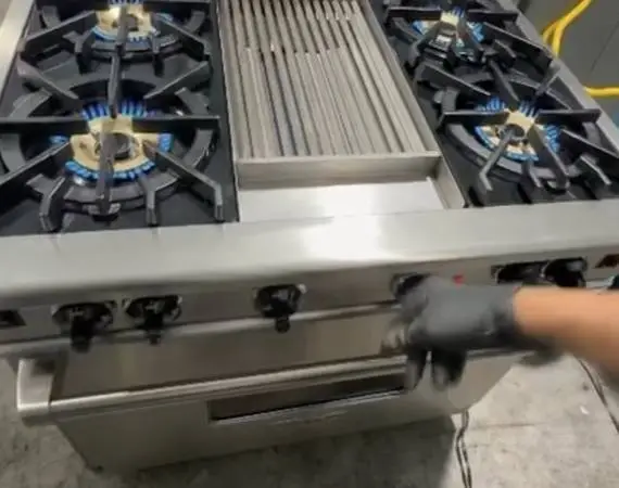 Wolf Stainless Steel Gas Range 36” Wide/Subzero Fridge 48” Panel Ready