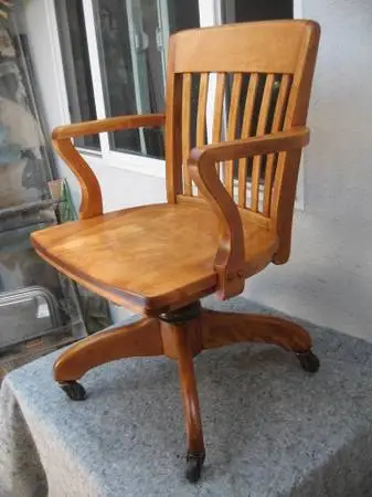 NEW-Vintage Banker Lawyer Murphy Chair Co. Office Oak Chair-1940s