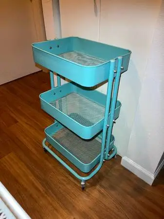 IKEA RÅSKOG Turquoise 3-Tier Rolling Utility Cart Metal blue Storage Organizer