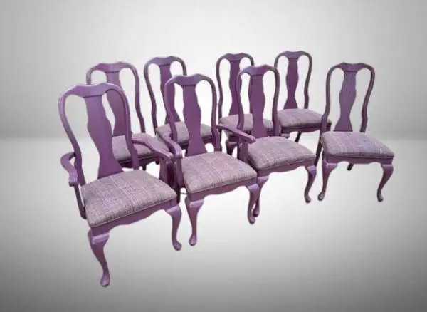 Hollywood Regency Custom Lilac Lacquered Queen Anne Dining Chairs - Set of 8