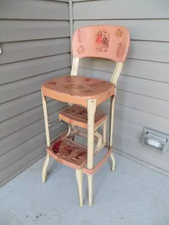 VINTAGE METAL FOLD OUT STEP STOOL CHAIR
