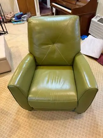 Olive green leather Myia Macy’s tufted push recliner