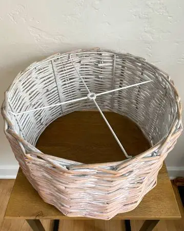 Large Boho Whitewashed Woven Wicker Drum Lamp Shade