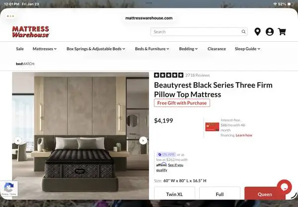Queen Mattresses-NEW-SIMMONS BEAUTYREST BLACK *Series Three* Pillowtop