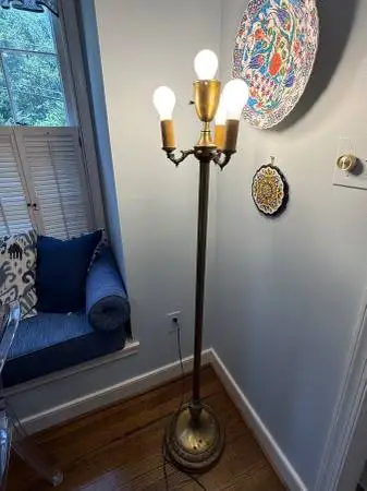 Vintage 1940s Aged Brass Patina Floor Lamp